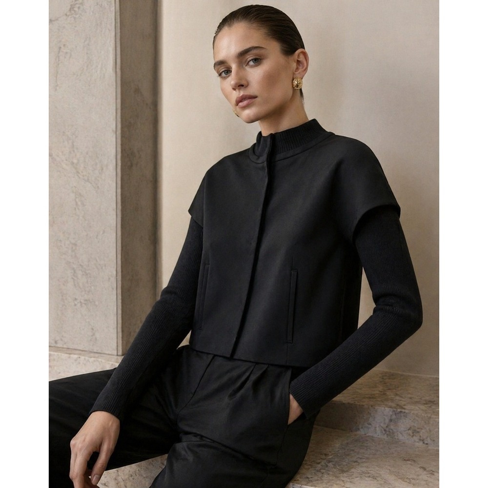 Piazza Sempione Cropped Black Jacket Quiet Luxury Minimal Italy 40/ 4 US